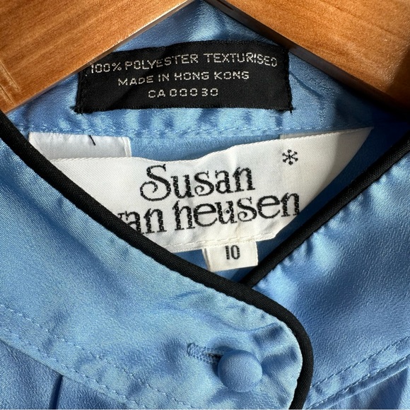 Vintage Susan Van Heusen Womens Mandarin Collar Light Blue Long Sleeve Blouse 10 - Picture 3 of 9